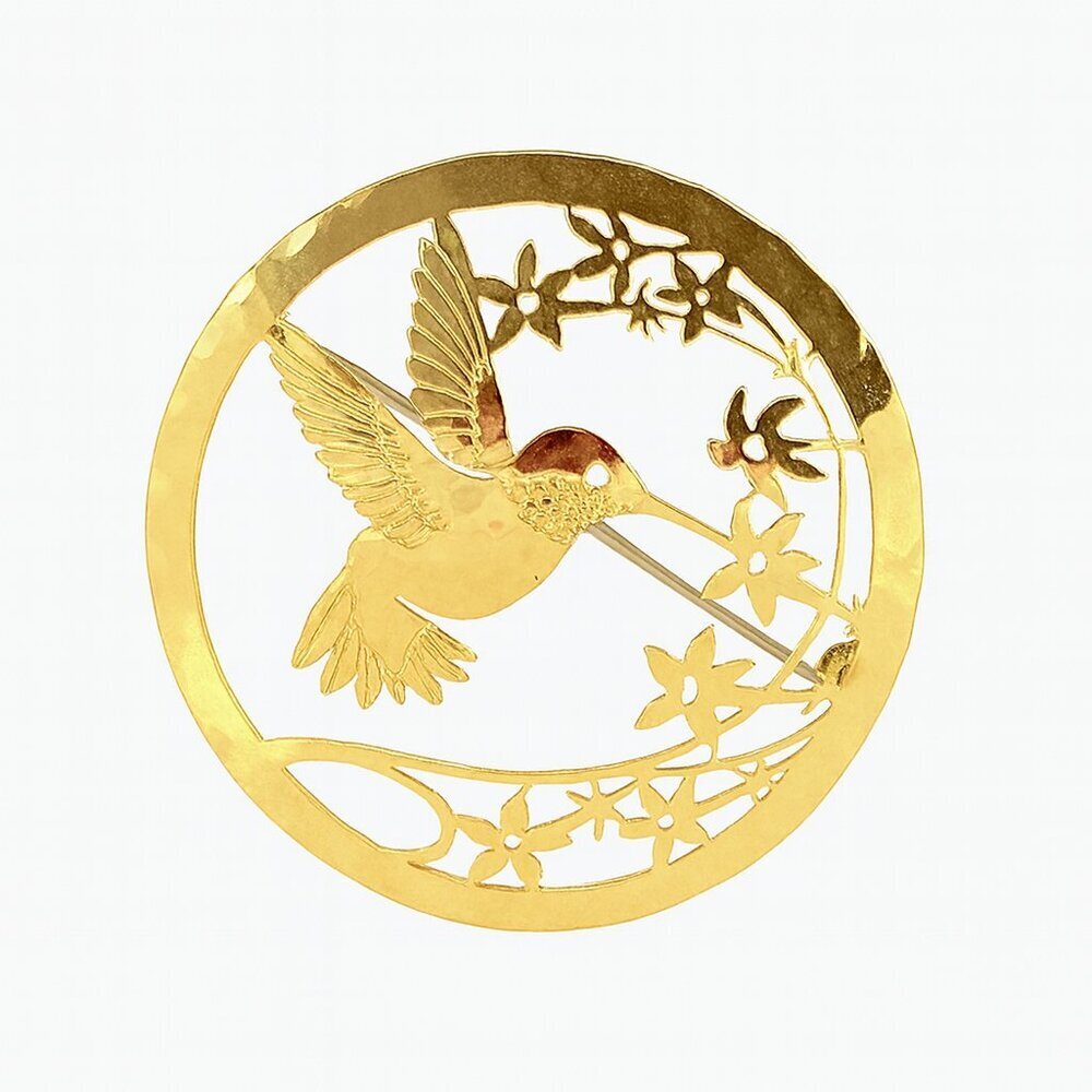 Wild Bryde Hummingbird Cut Out Brooch Gold Tone